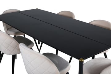 Pelle Spisegruppe 190 cm Rektangulær med 6 Velvet-stoler - Beige - Møbler - Bord - Spisegrupper