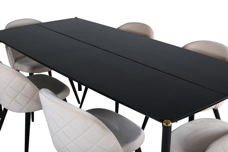 Pelle Spisegruppe 190 cm Rektangulær med 6 Velvet-stoler - Beige - Møbler - Bord - Spisegrupper