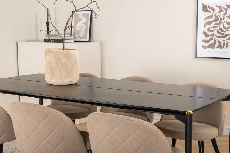 Pelle Spisegruppe 190 cm Rektangulær med 6 Velvet-stoler - Beige - Møbler - Bord - Spisegrupper