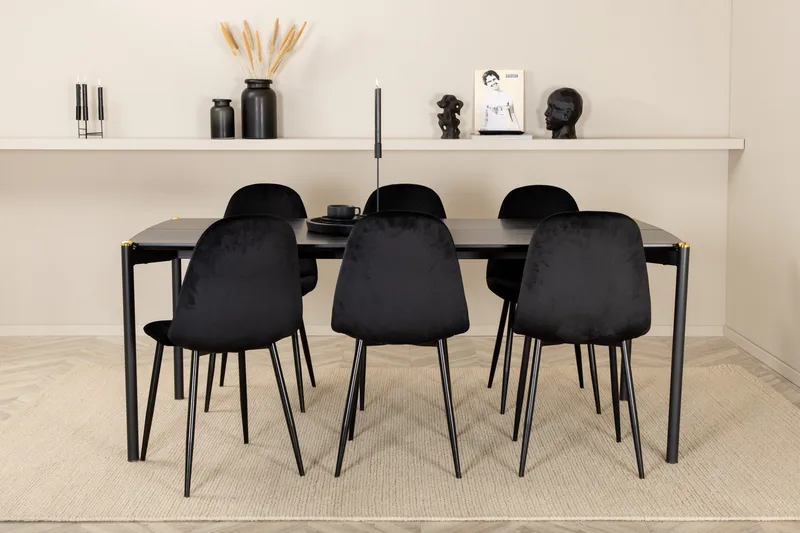 Pelle Spisegruppe 190 cm Rektangulær med 6 Polar-stoler, Sort