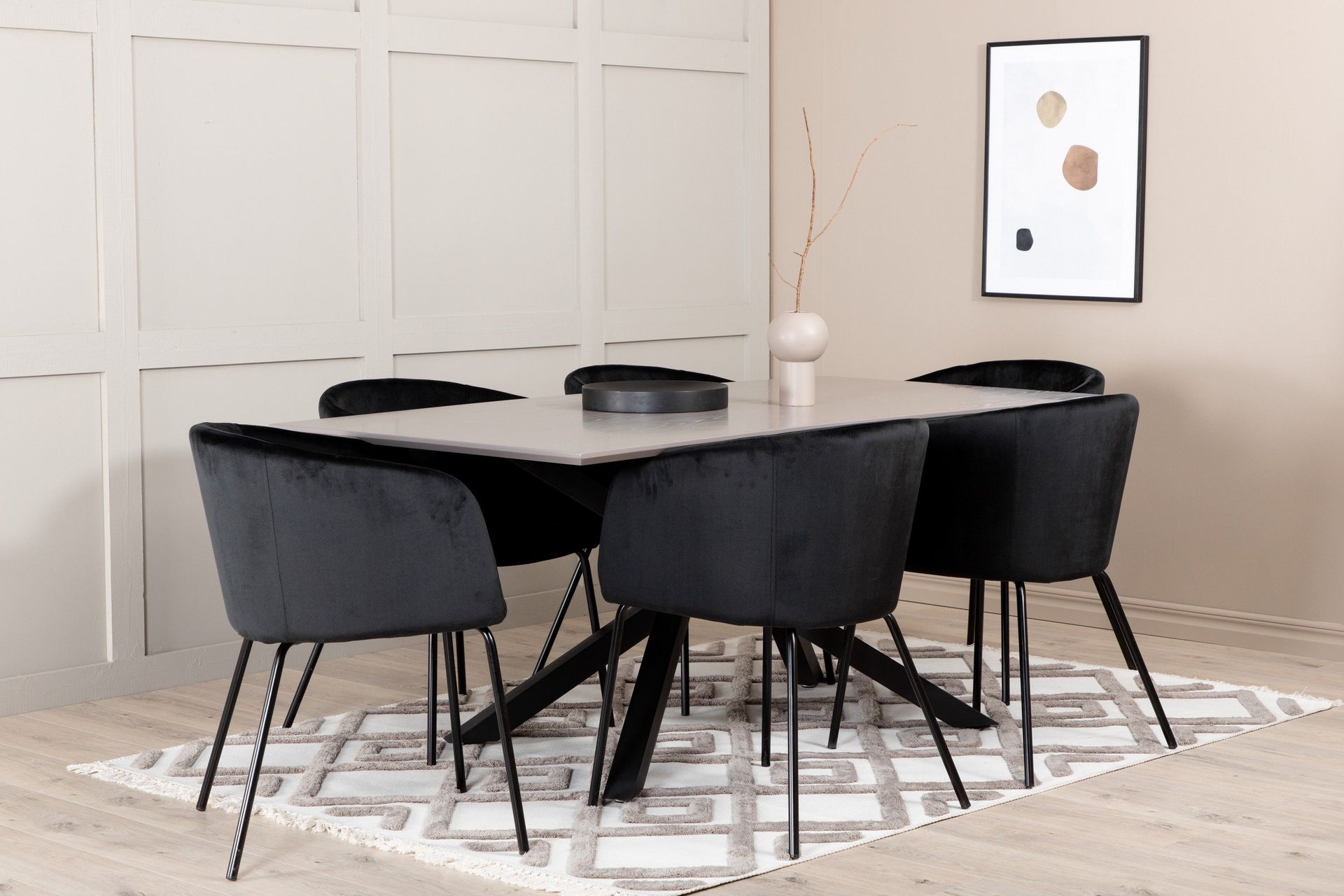 Penny Spisegruppe 190 cm inkl. 6 Berita Stoler - Grå/Svart
