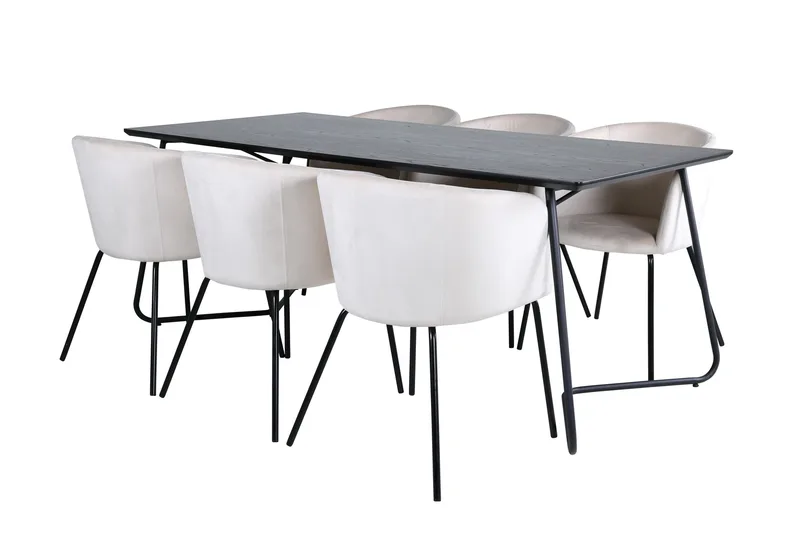 Petra Spisegruppe 190 cm Rektangulær med 6 Berit Stoler, Beige