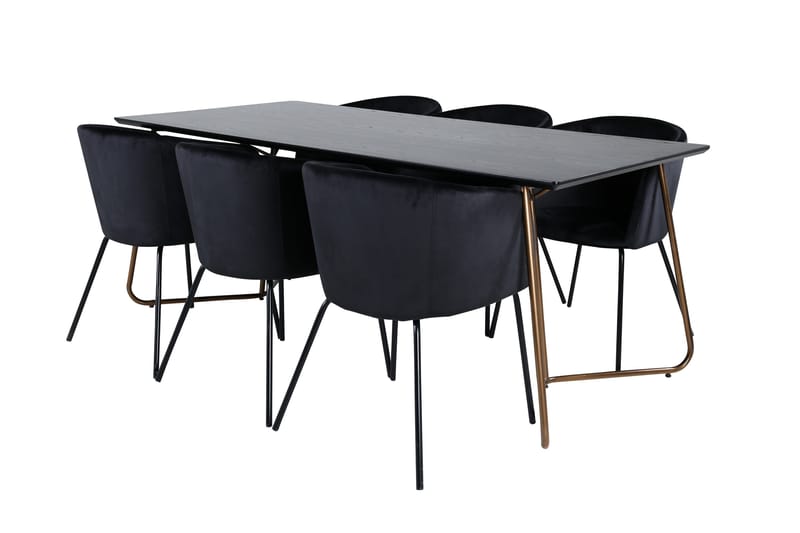 Petra Spisegruppe 190 cm Rektangulær med 6 Berit Stoler, Sort