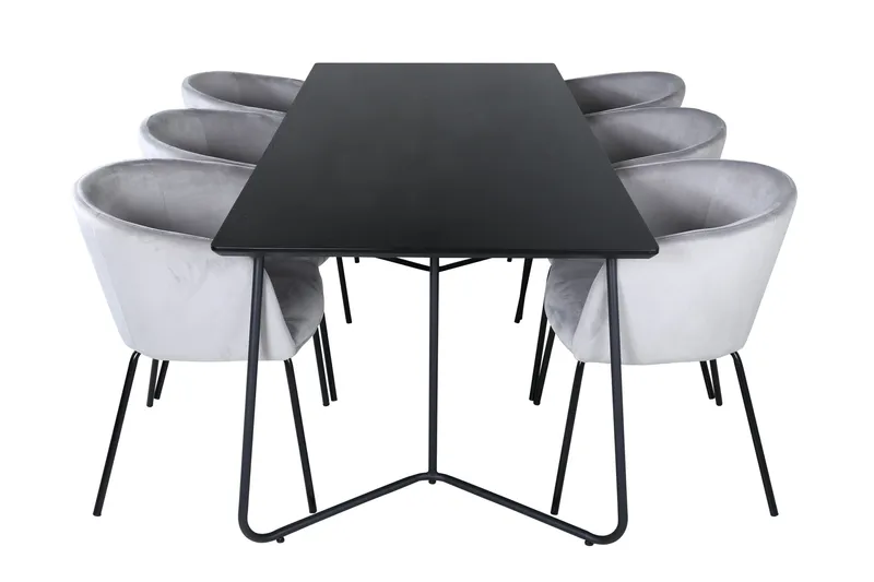 Petra Spisegruppe 190 cm Rektangulær med 6 Berit Stoler - Sort - Møbler - Bord - Spisegrupper