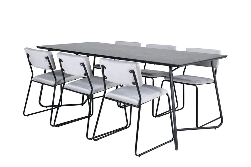 Petra Spisegruppe 190 cm Rektangulær med 6 Kenth Stoler, Sort