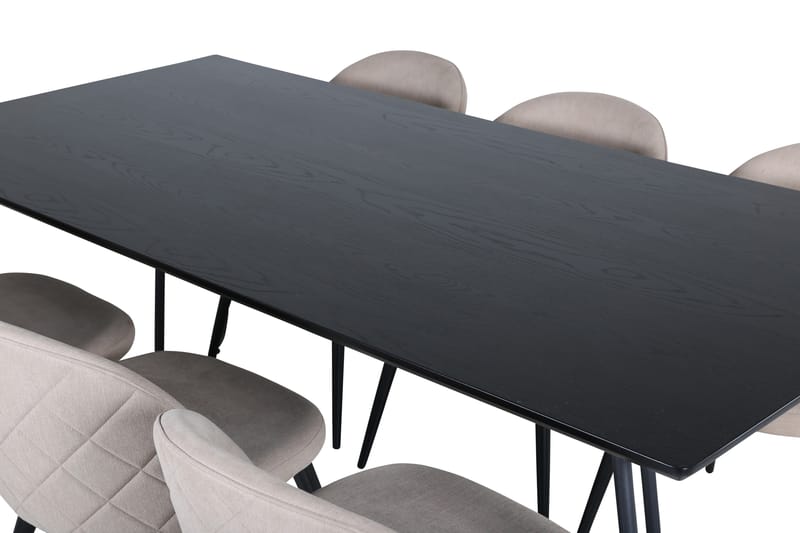 Petra Spisegruppe 190 cm Rektangulær med 6 Velvet Stoler - Beige - Møbler - Bord - Spisegrupper
