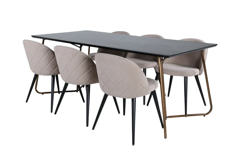 Petra Spisegruppe 190 cm Rektangulær med 6 Velvet Stoler, Beige
