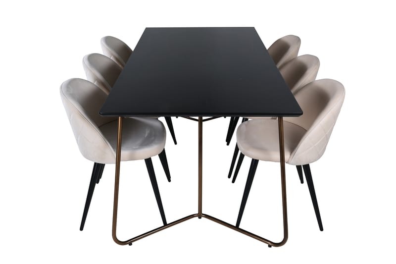 Petra Spisegruppe 190 cm Rektangulær med 6 Velvet Stoler - Sort - Møbler - Bord - Spisegrupper