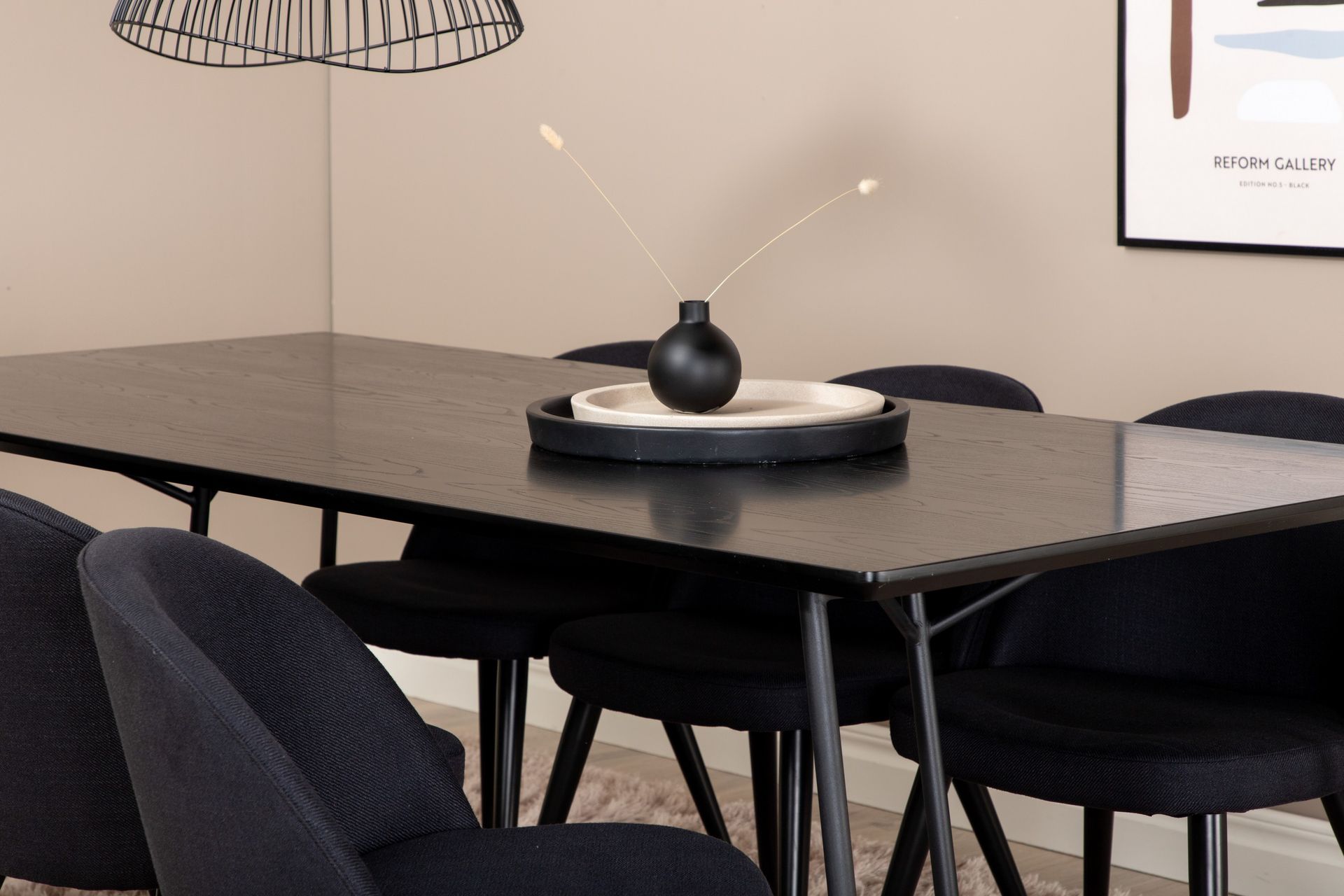 Petra Spisegruppe 190 cm Rektangulær med 6 Velvet Stoler - Sort - Møbler - Bord - Spisegrupper