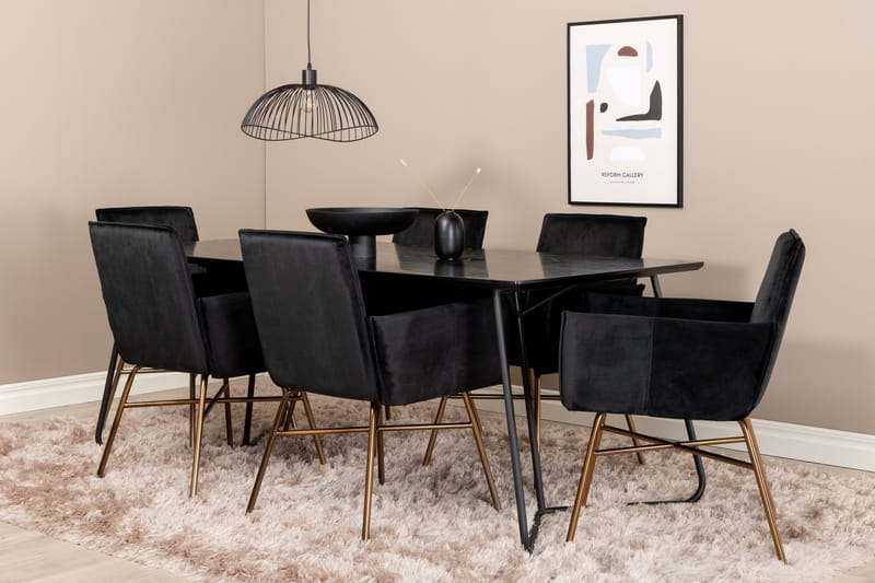 Petra Spisegruppe 190 cm Rektangulær med 6 Petra Stoler - Sort - Møbler - Bord - Spisegrupper