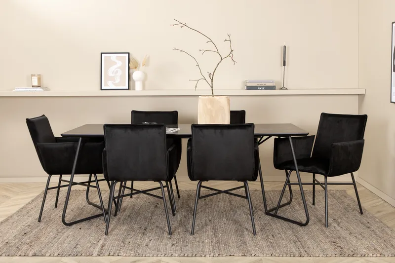 Petra Spisegruppe 190 cm Rektangulær med 6 Petra Stoler - Sort - Møbler - Bord - Spisegrupper