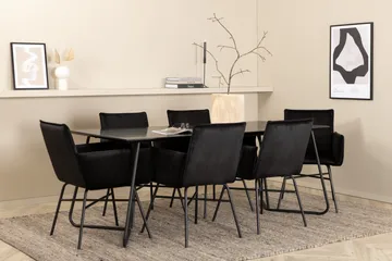 Petra Spisegruppe 190 cm Rektangulær med 6 Petra Stoler - Sort - Møbler - Bord - Spisegrupper