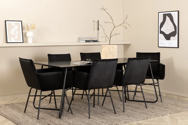Petra Spisegruppe 190 cm Rektangulær med 6 Petra Stoler - Sort - Møbler - Bord - Spisegrupper