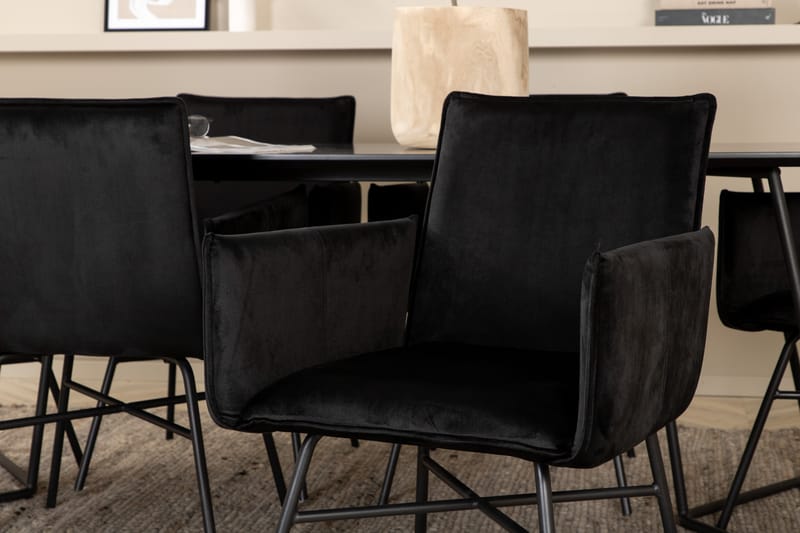 Petra Spisegruppe 190 cm Rektangulær med 6 Petra Stoler - Sort - Møbler - Bord - Spisegrupper