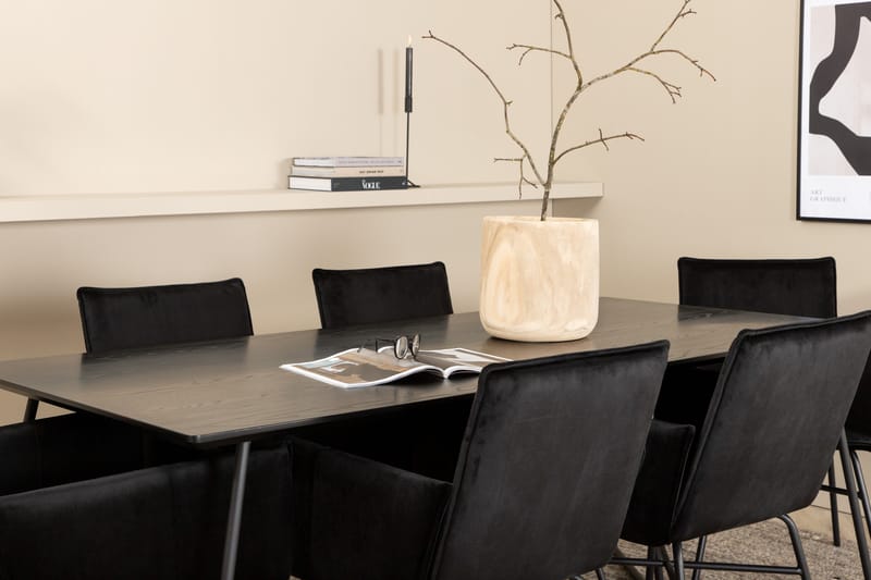 Petra Spisegruppe 190 cm Rektangulær med 6 Petra Stoler - Sort - Møbler - Bord - Spisegrupper