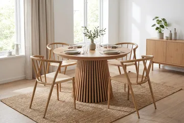 Peyra Forlengbart rundt 120-220 cm Eik med 4 Winston Spisestoler - Eik - Møbler - Bord - Spisegrupper