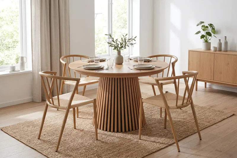 Peyra Forlengbart rundt 120-220 cm Eik med 4 Winston Spisestoler - Eik - Møbler - Bord - Spisegrupper