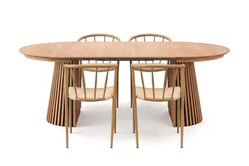 Peyra Forlengbart rundt 120-220 cm Eik med 4 Winston Spisestoler - Eik - Møbler - Bord - Spisegrupper