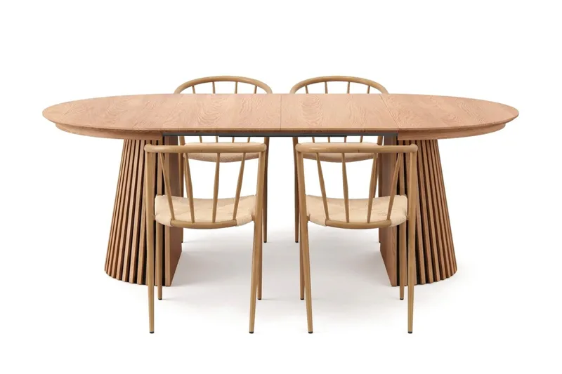Peyra Forlengbart rundt 120-220 cm Eik med 4 Winston Spisestoler - Eik - Møbler - Bord - Spisegrupper