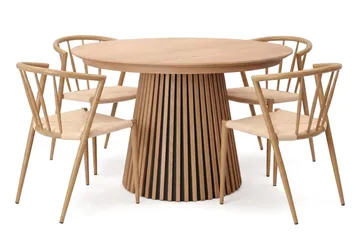 Peyra Forlengbart rundt 120-220 cm Eik med 4 Winston Spisestoler - Eik - Møbler - Bord - Spisegrupper