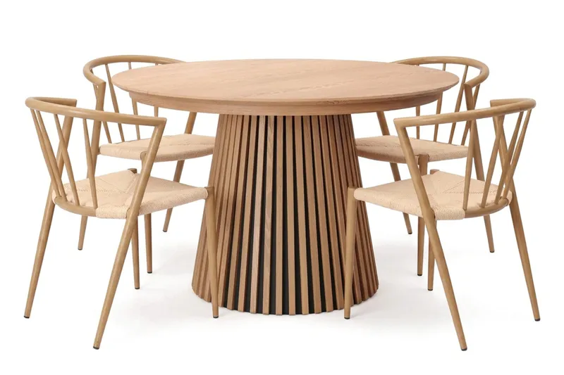 Peyra Forlengbart rundt 120-220 cm Eik med 4 Winston Spisestoler, Eik