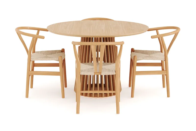 Peyra Matgruppe 120 cm Rund Eik med 4 Dastoori Spisestol - Natur - Møbler - Bord - Spisegrupper