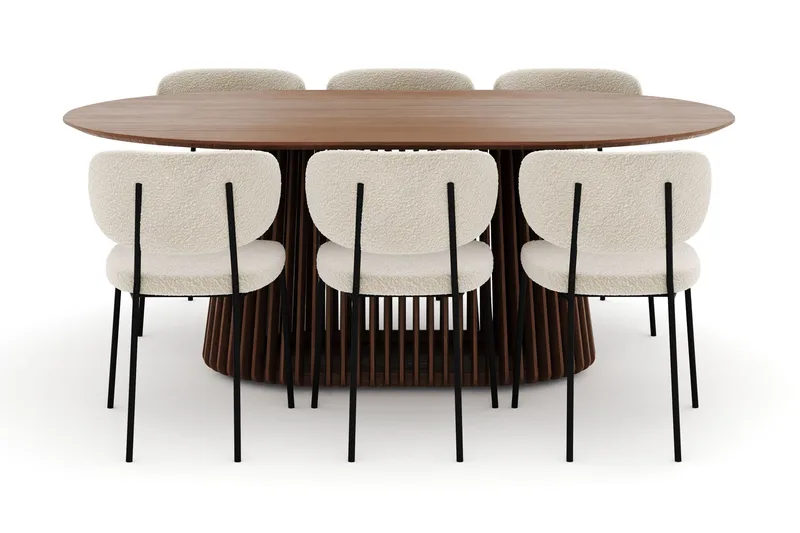 Peyra Ovalt Spisebord 200 cm med 6 Gemmiano Stoler - Valnøtt - Møbler - Bord - Spisegrupper