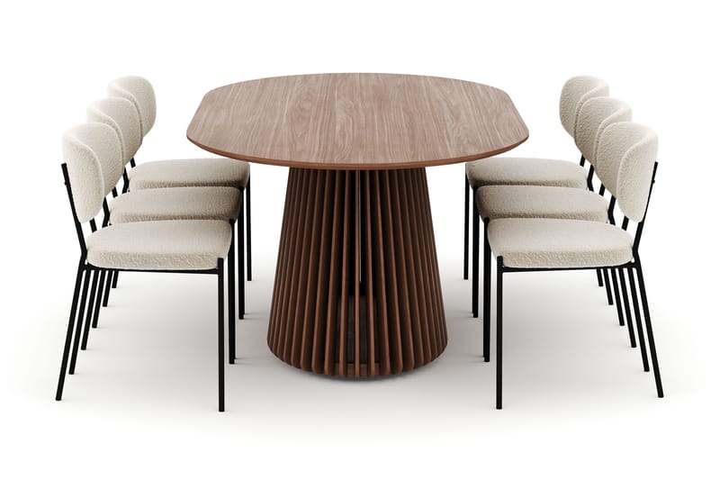 Peyra Ovalt Spisebord 200 cm med 6 Gemmiano Stoler - Valnøtt - Møbler - Bord - Spisegrupper
