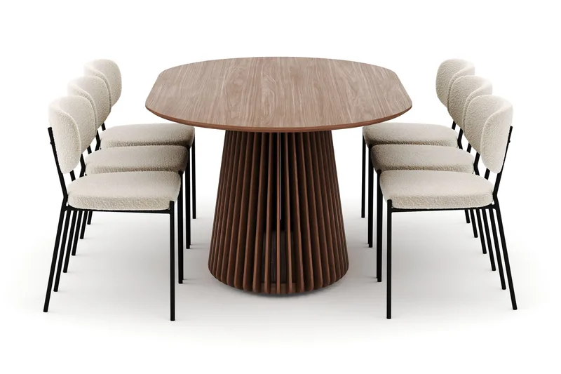 Peyra Ovalt Spisebord 200 cm med 6 Gemmiano Stoler - Valnøtt - Møbler - Bord - Spisegrupper
