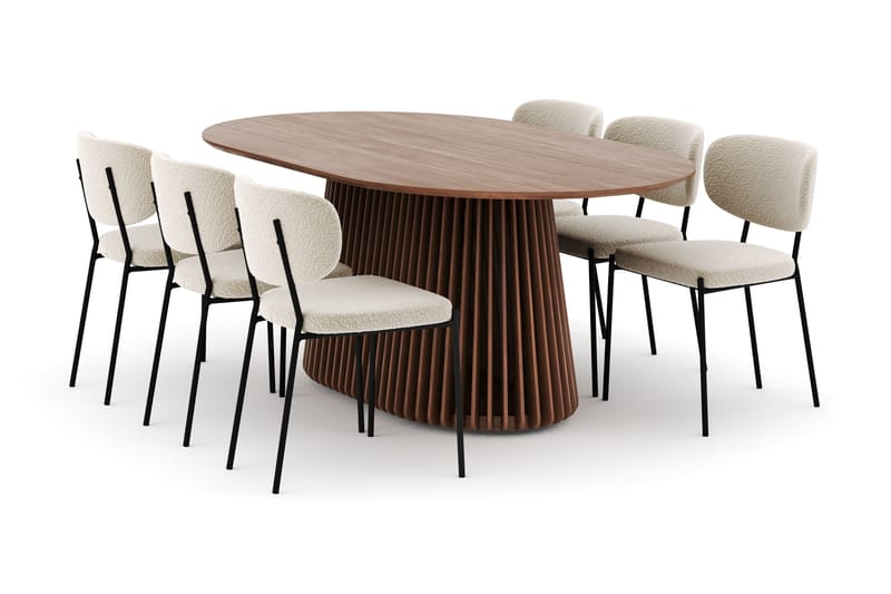 Peyra Ovalt Spisebord 200 cm med 6 Gemmiano Stoler, Valnøtt