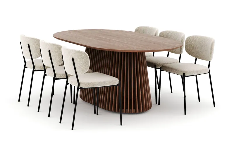 Peyra Ovalt Spisebord 200 cm med 6 Gemmiano Stoler - Valnøtt - Møbler - Bord - Spisegrupper