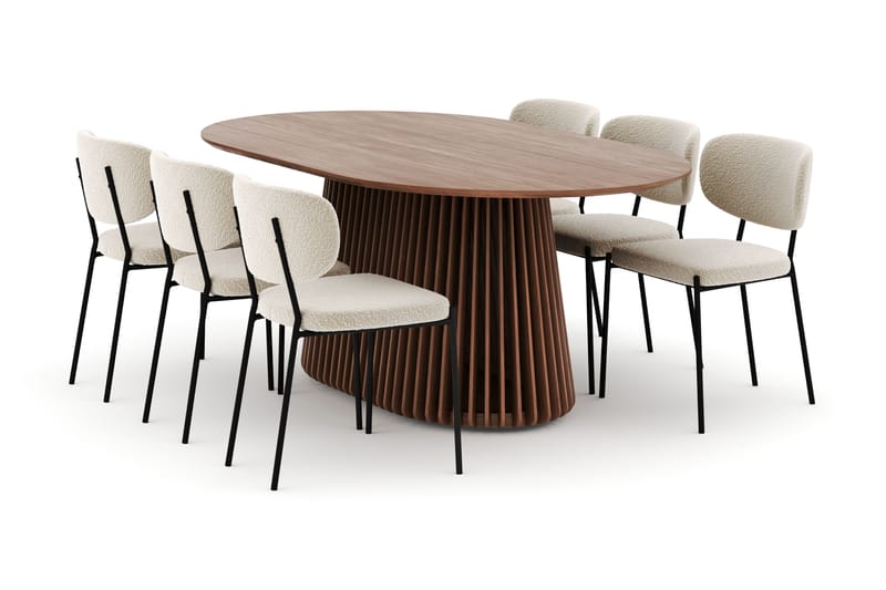 Peyra Ovalt Spisebord 200 cm med 6 Gemmiano Stoler - Valnøtt - Møbler - Bord - Spisegrupper