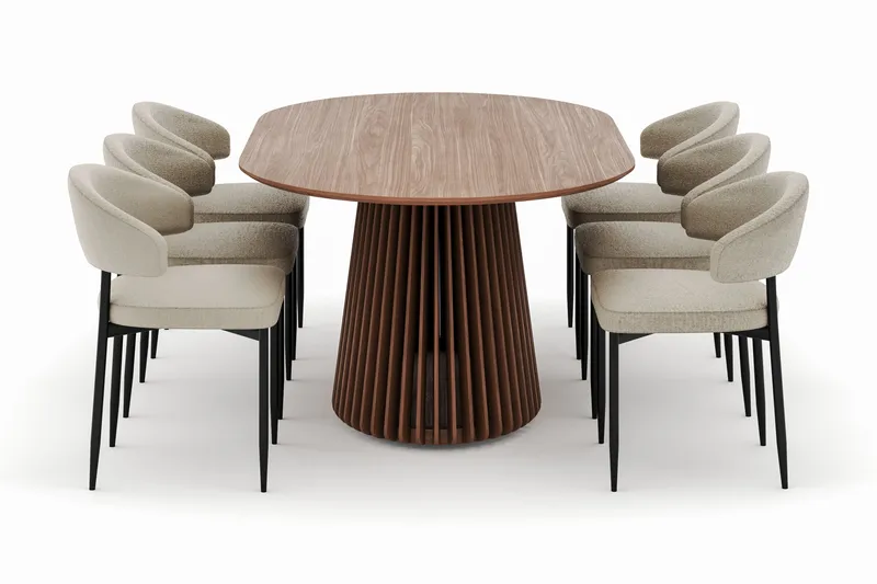 Peyra Ovalt Spisebord 200 cm med 6 Sawako Stoler - Valnøtt - Møbler - Bord - Spisegrupper