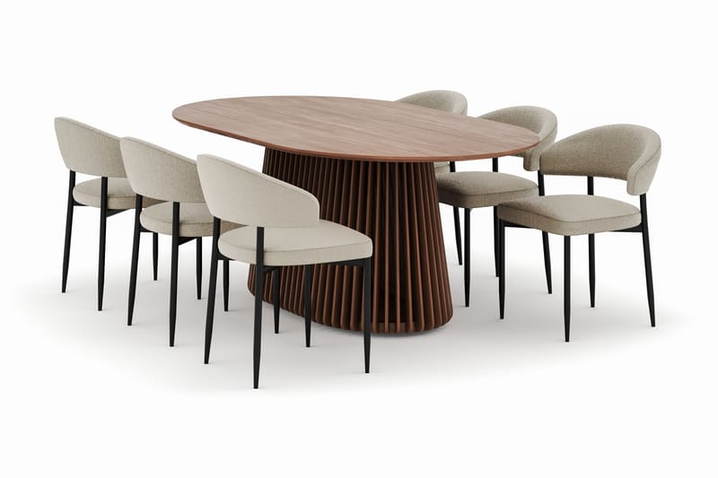 Peyra Ovalt Spisebord 200 cm med 6 Sawako Stoler - Valnøtt - Møbler - Bord - Spisegrupper