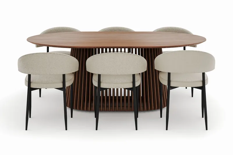Peyra Ovalt Spisebord 200 cm med 6 Sawako Stoler - Valnøtt - Møbler - Bord - Spisegrupper