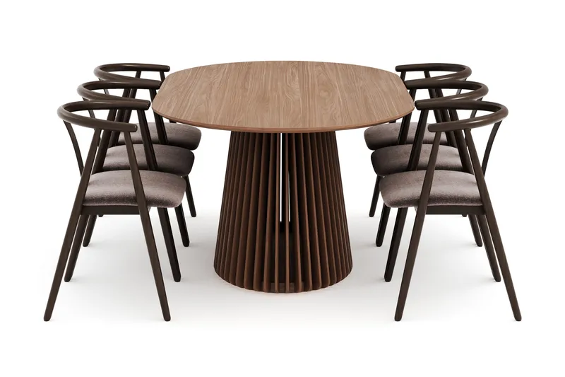 Peyra Ovalt Spisegruppe Massiv Valnøtt 200 cm med 6 Cytie Spisestoler med armlener - Valnøtt - Møbler - Bord - Spisegrupper