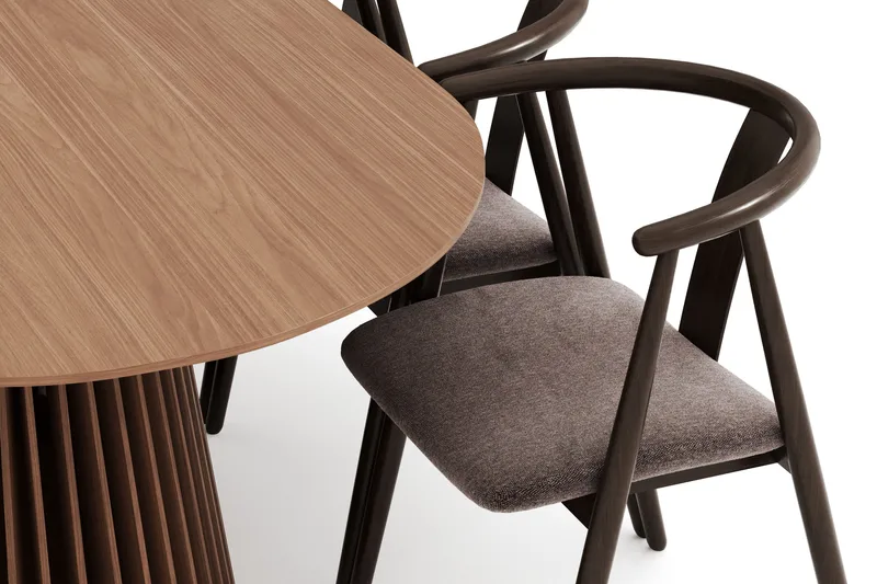 Peyra Ovalt Spisegruppe Massiv Valnøtt 200 cm med 6 Cytie Spisestoler med armlener - Valnøtt - Møbler - Bord - Spisegrupper