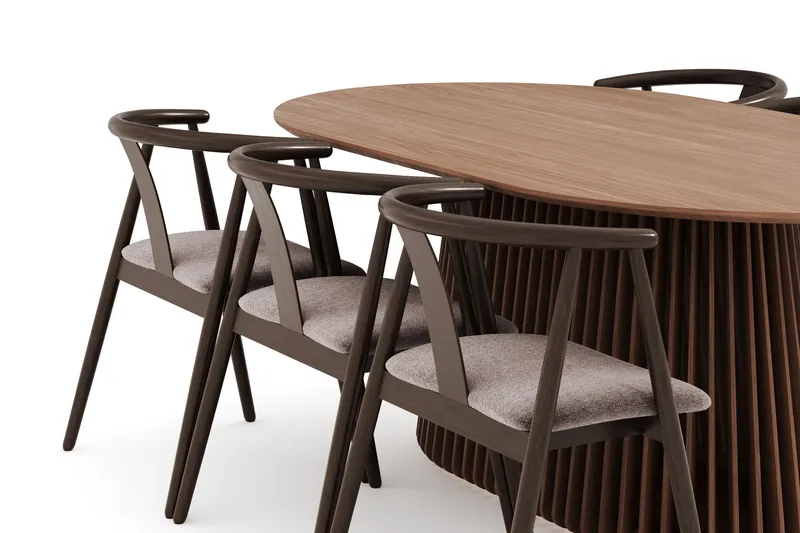 Peyra Ovalt Spisegruppe Massiv Valnøtt 200 cm med 6 Cytie Spisestoler med armlener - Valnøtt - Møbler - Bord - Spisegrupper