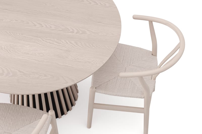 Peyra rund spisegruppe 110 cm – Spisebord med 4 Dastoori spisestoler i tre med hvitlasert eikeutseende - Hvit - Møbler - Bord - Spisegrupper