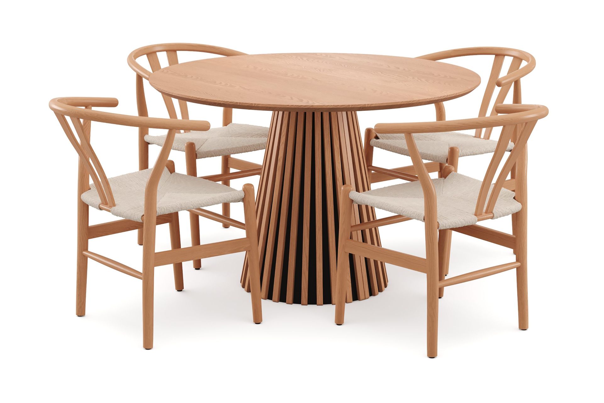Peyra rund spisegruppe 110 cm eik med 4 Dastoori-spisestoler - Eik