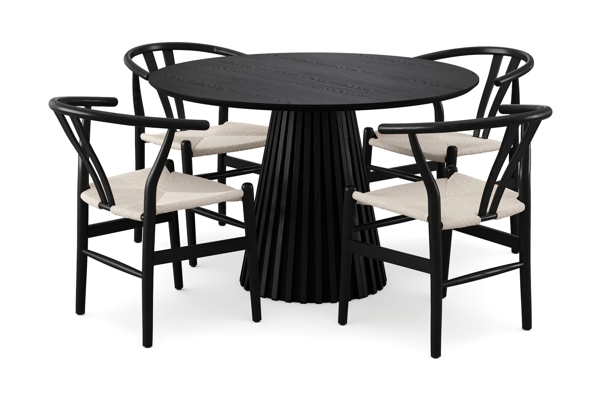 Peyra rund spisegruppe 110 cm svart med 4 Dastoori-spisestoler - Svart