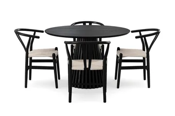 Peyra rund spisegruppe 110 cm svart med 4 Dastoori-spisestoler - Svartbeiset eik - Møbler - Bord - Spisegrupper