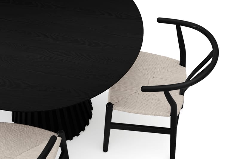 Peyra rund spisegruppe 110 cm svart med 4 Dastoori-spisestoler - Svartbeiset eik - Møbler - Bord - Spisegrupper