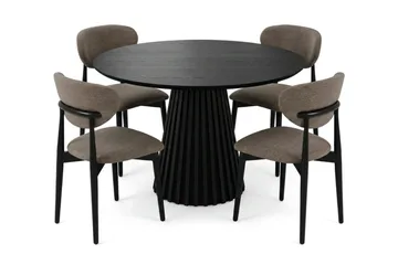 Peyra rund spisegruppe 110 cm svart med 4 Molly-spisestoler - Svartbeiset eik - Møbler - Bord - Spisegrupper