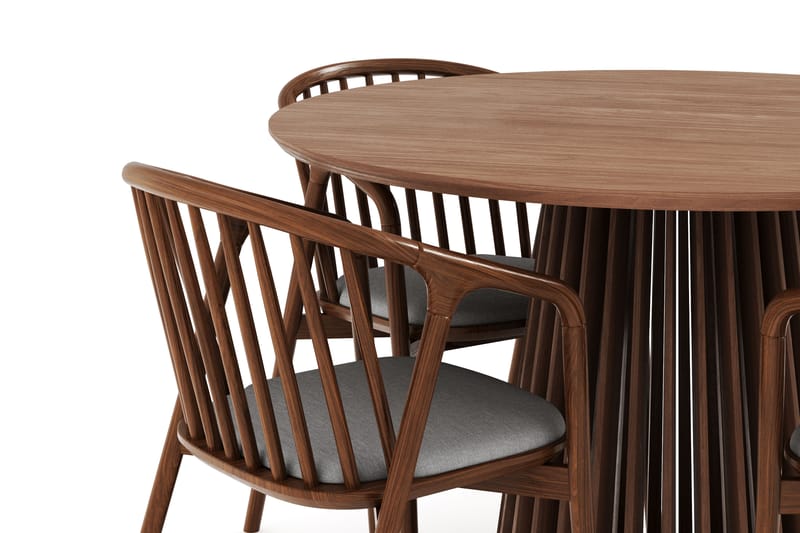 Peyra Rund Spisegruppe 120 cm med 4 Noira Spisestoler - Valnøtt - Møbler - Bord - Spisegrupper