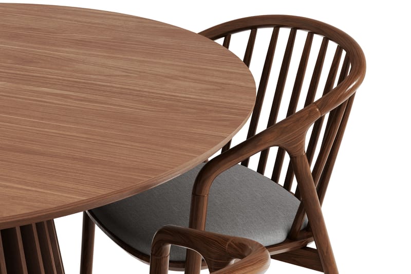 Peyra Rund Spisegruppe 120 cm med 4 Noira Spisestoler - Valnøtt - Møbler - Bord - Spisegrupper
