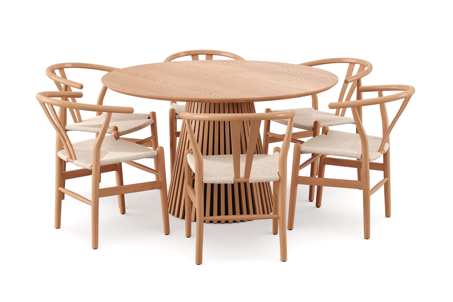 Peyra rund spisegruppe 130 cm eik med 6 Dastoori-spisestoler - Eik