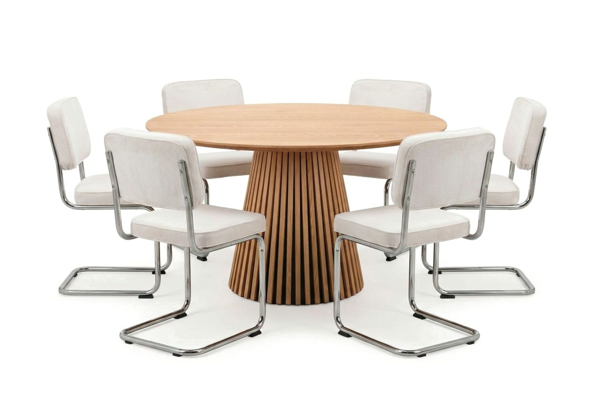Peyra rund spisegruppe 130 cm eik med 6 Milva-spisestoler - Eik