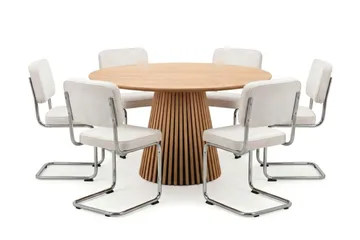 Peyra rund spisegruppe 130 cm eik med 6 Milva-spisestoler - Eik - Møbler - Bord - Spisegrupper