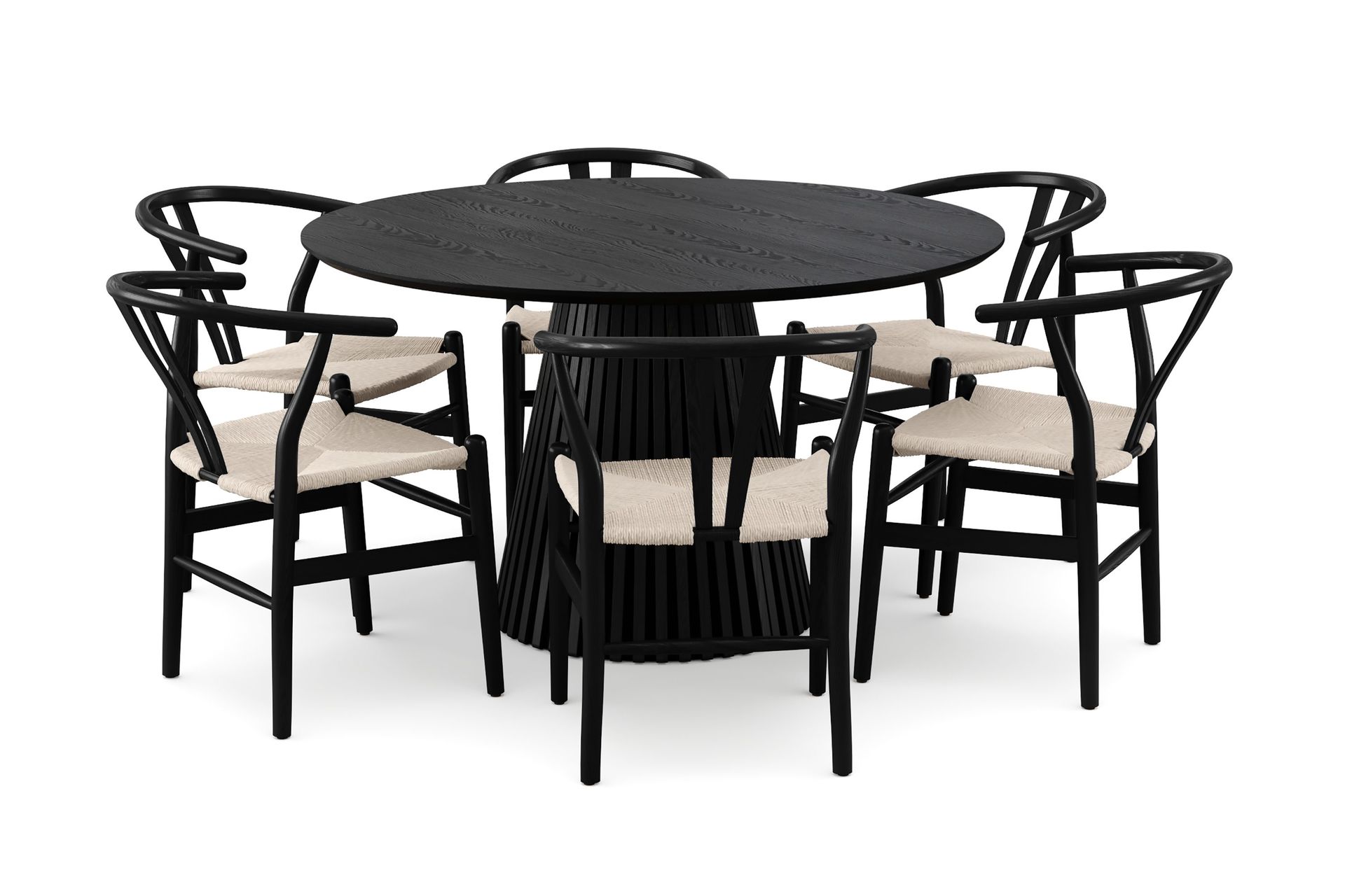 Peyra rund spisegruppe 130 cm svart med 6 Dastoori-spisestoler - Svart